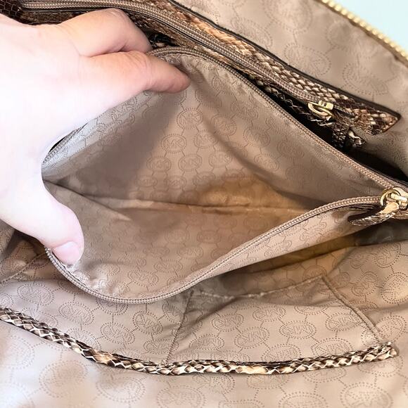 Michael Kors Embossed Leather Snakeskin Python Print Riley Satchel Hand Bag - Picture 6 of 13